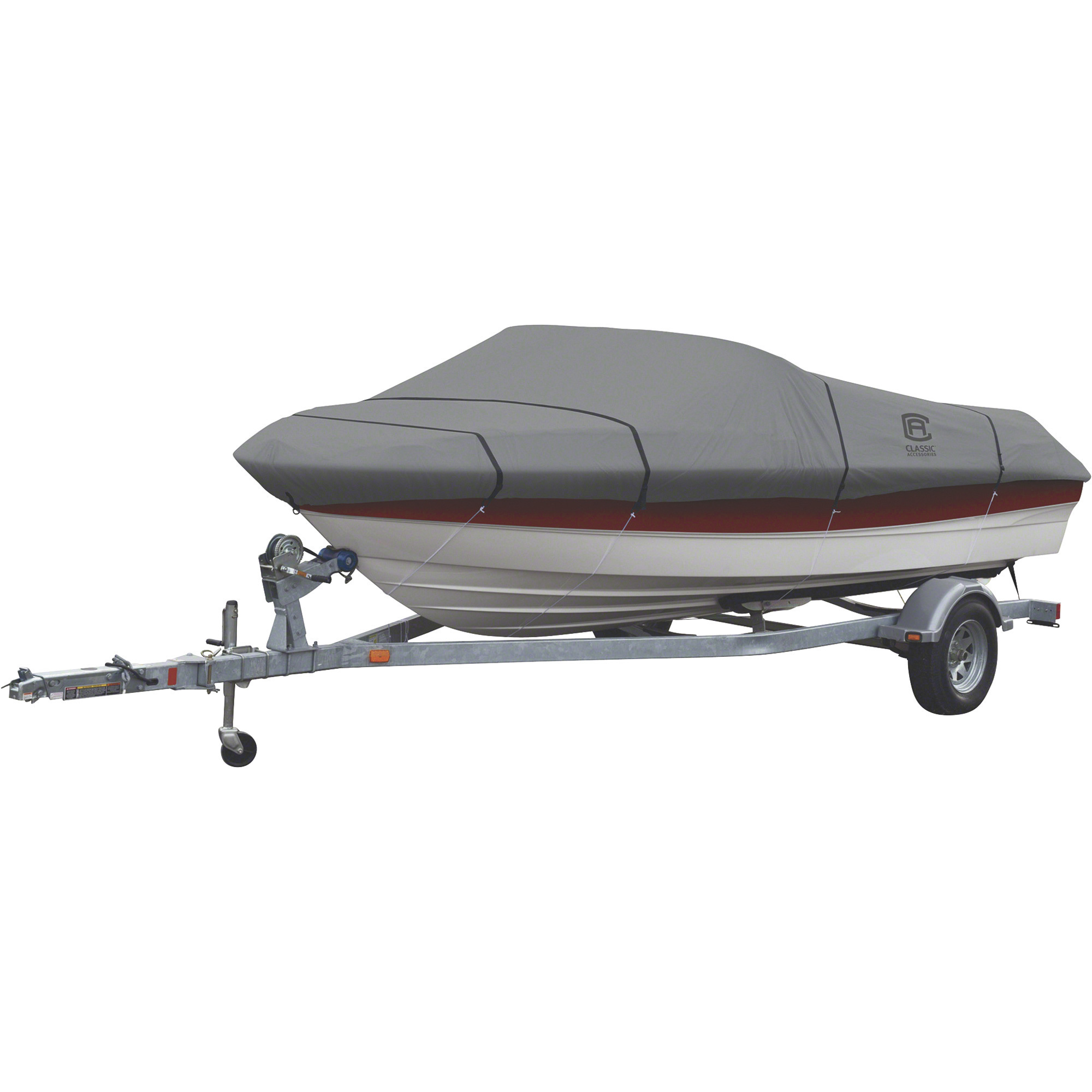 Classic Accessories Lunex RS-1 Trailerable Boat Cover, Fits 14ft.-16ft. V-Hull Fishing Boats (Beam Width up to 75in.), Gray, Model# 20-140-081001-00